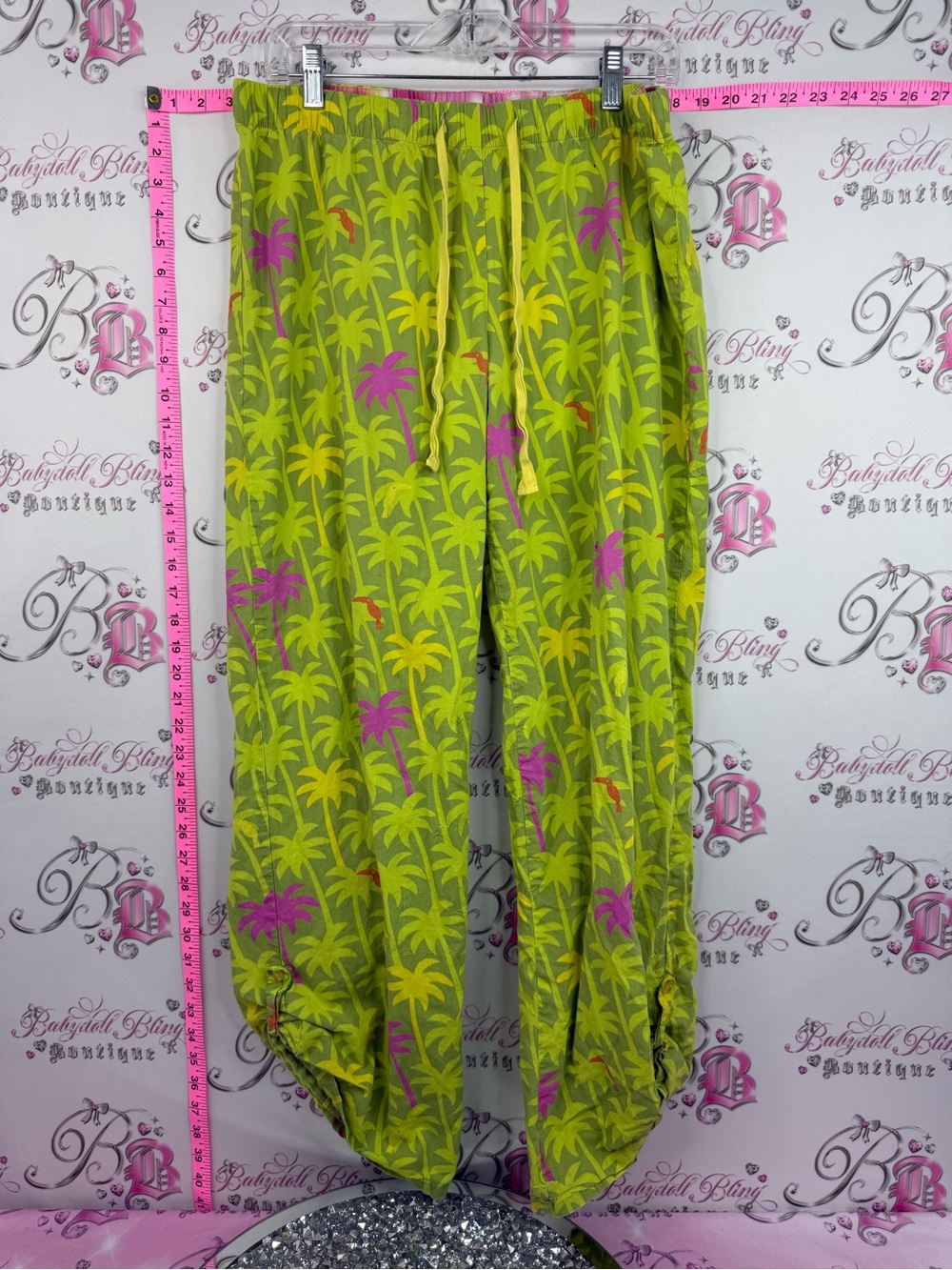 Jenni by Jennifer Moore pants tiki Hawaii Lime Green Tropical Palm Harem Pants